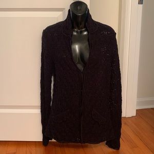 Vintage Handmade Crocheted cardigan, black sweater, Small excellent condition